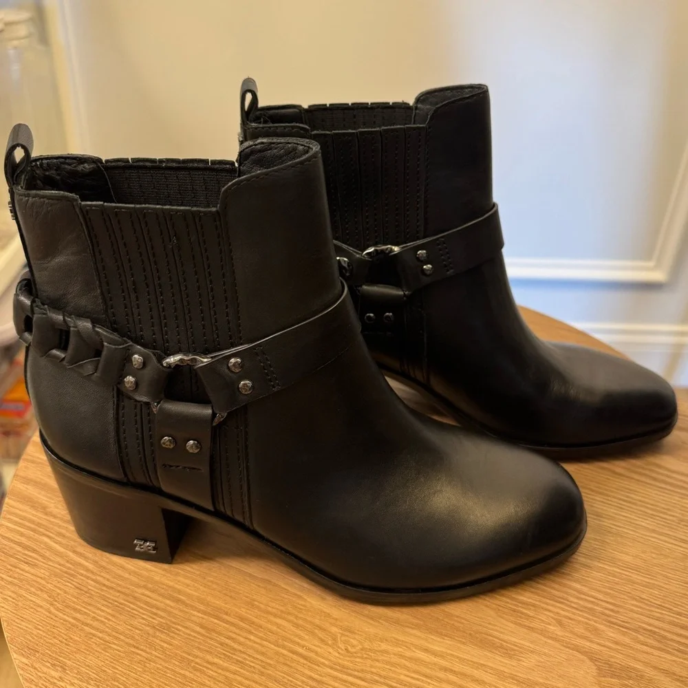 Sam Edelman Dalma Black Leather Harness Chelsea Moto Biker Boots